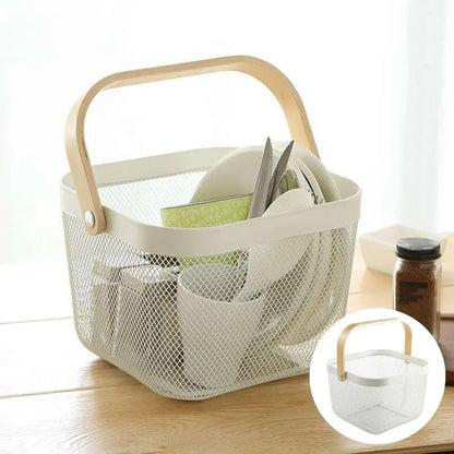 panier de rangement blanc avec vaiselle